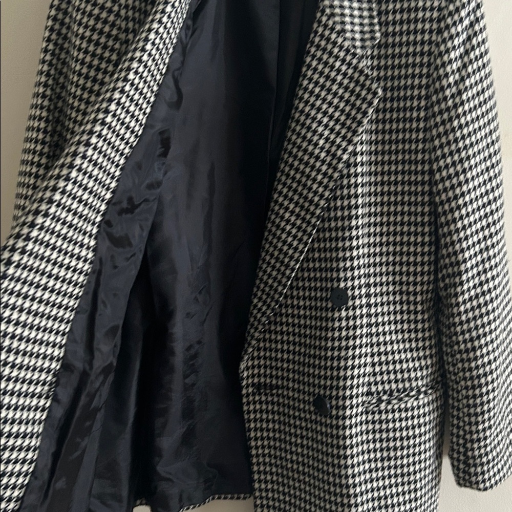 Vtg Requirements Black White Houndstooth Wool Blend Lined Double Breasted Blazer - Picture 8 of 12